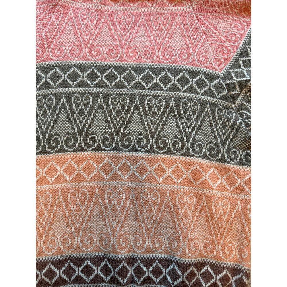 Vtg 80s Laurel Escada Pink Orange Brown Pine Tree Oversized Turtleneck - Size L - Picture 2 of 4